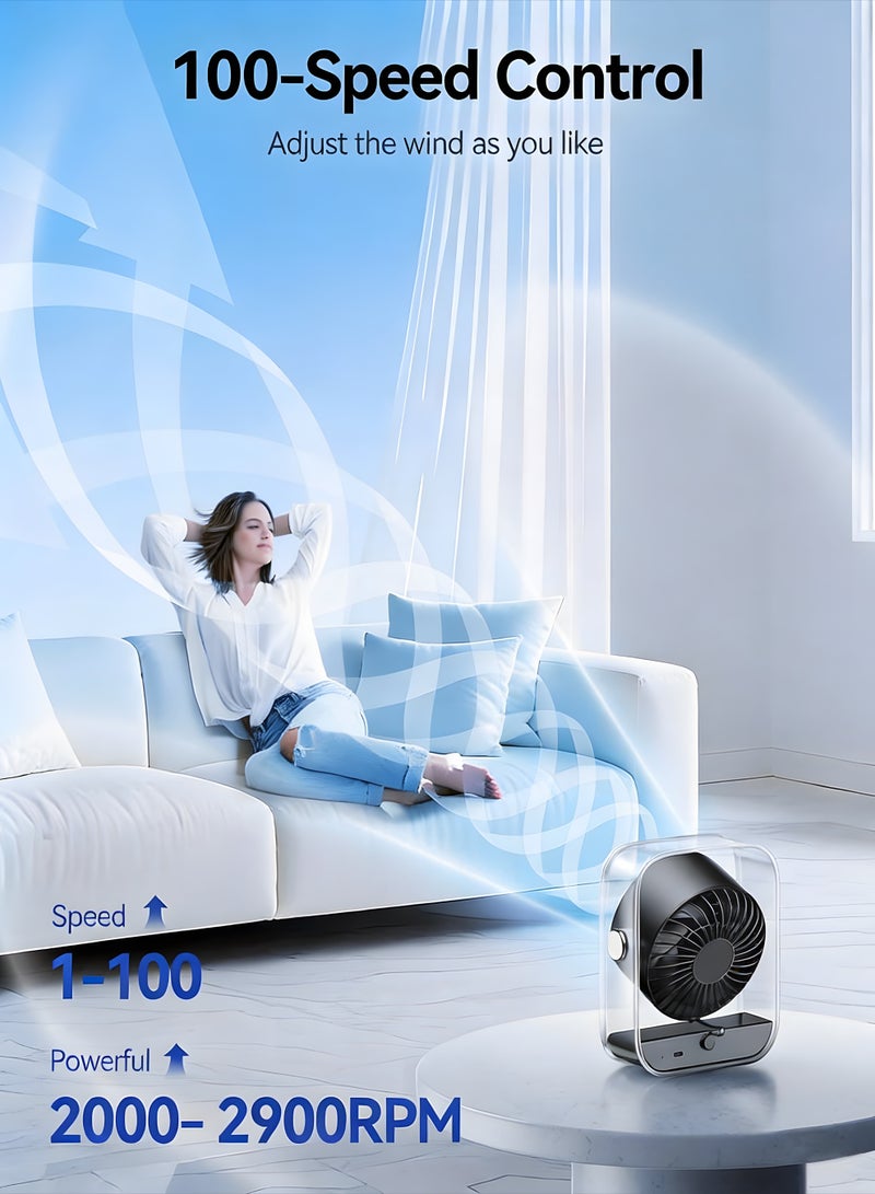 Chillspace Portable Desk Fan with Smart LED Display, Rechargeable Quiet Table Fan with Turbo Airflow, 100 Speeds, Digital Display, 90° Rotating, Small Battery Desktop Fans for Bedroom Home Office Travel, Black - Image 3